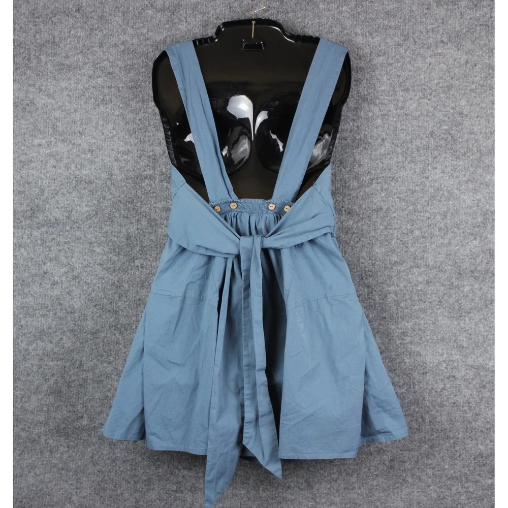 Free People Fit & Flare Mini Dress Womens 4 Blue Excellent V-Neck Back Tie Sash